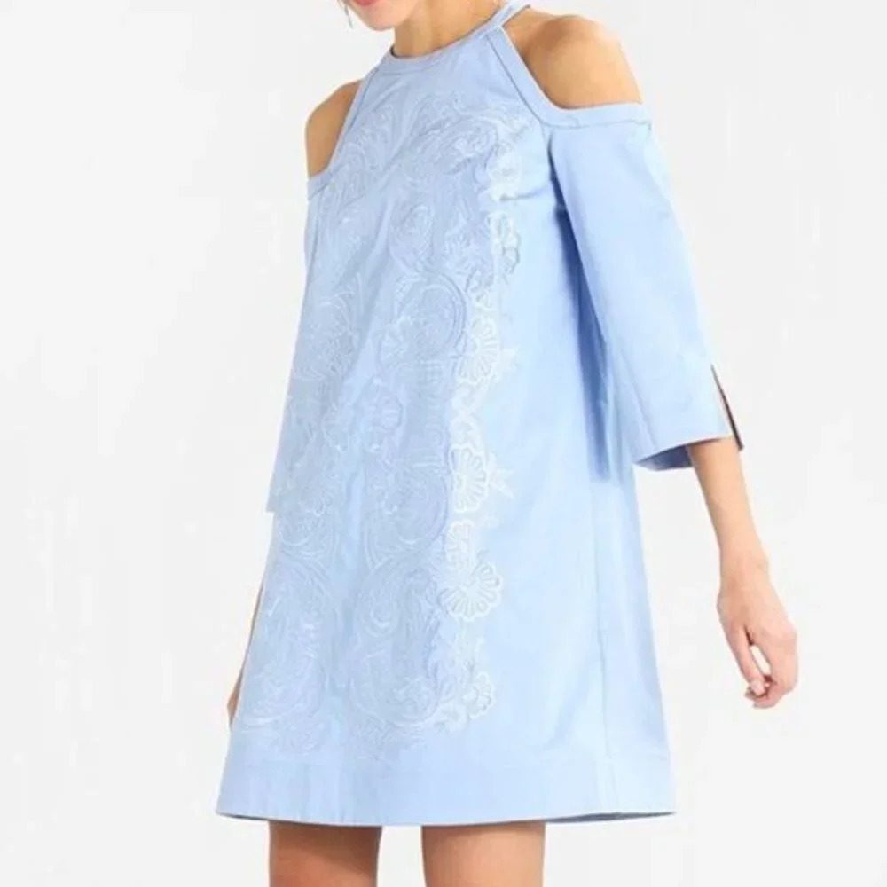 Ted Baker Jettas Embroidered Cold Shoulder Dress Baby Blue Size 1